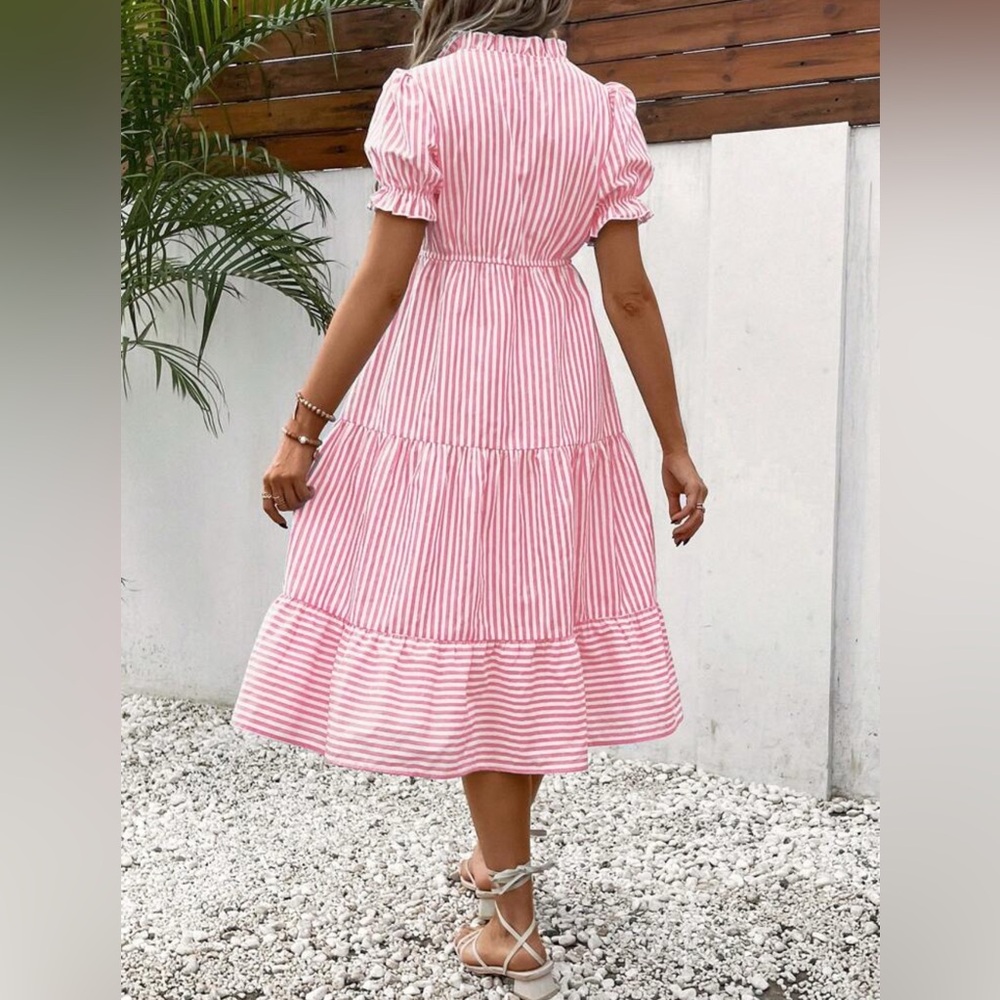 Medium Pink Striped Midi Dress -Maternity - Picture 2 of 2